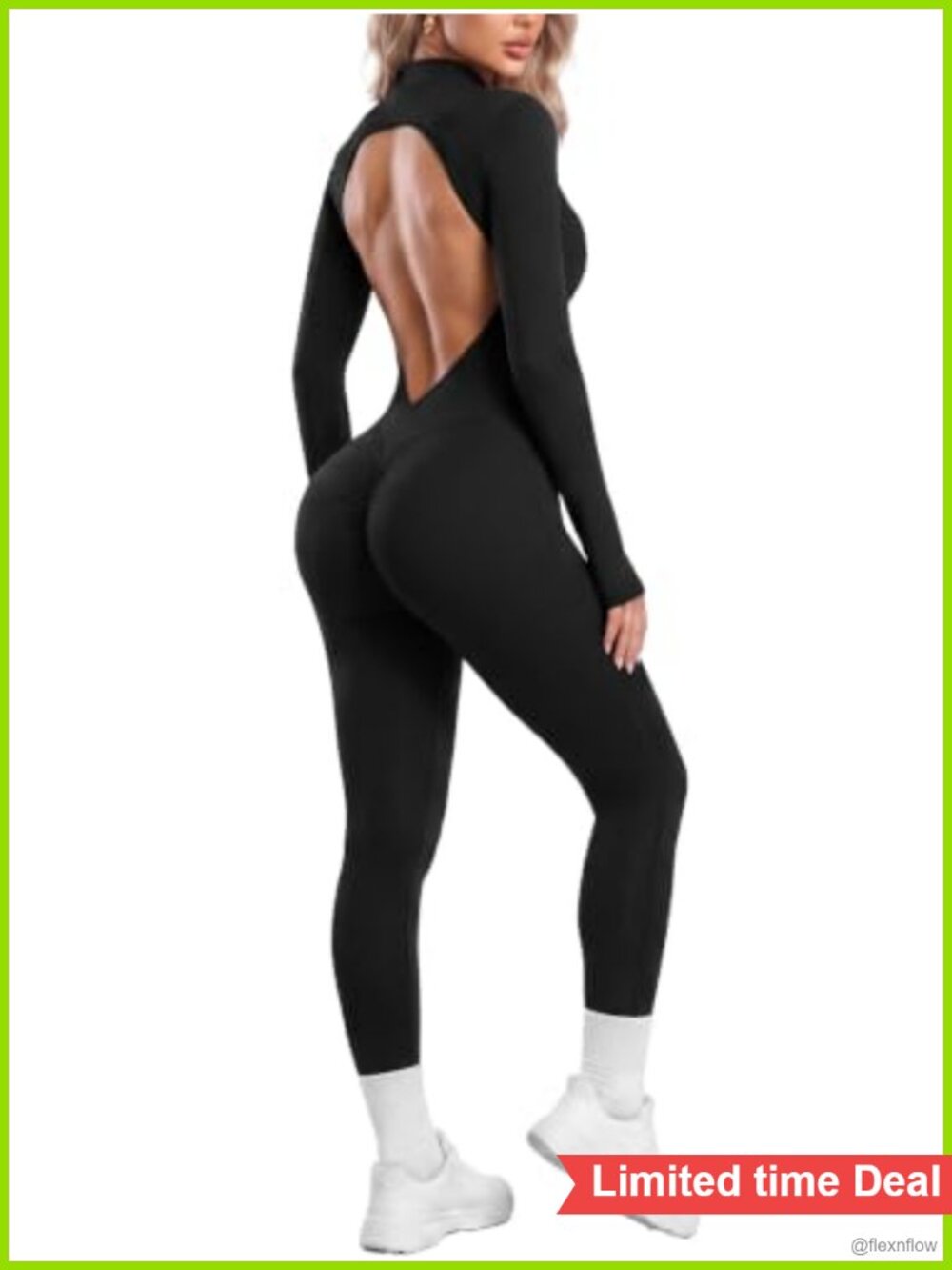 SEASUM Long Sleeve Workout Jumpsuit Zip Up Open Back Athletic Onesie